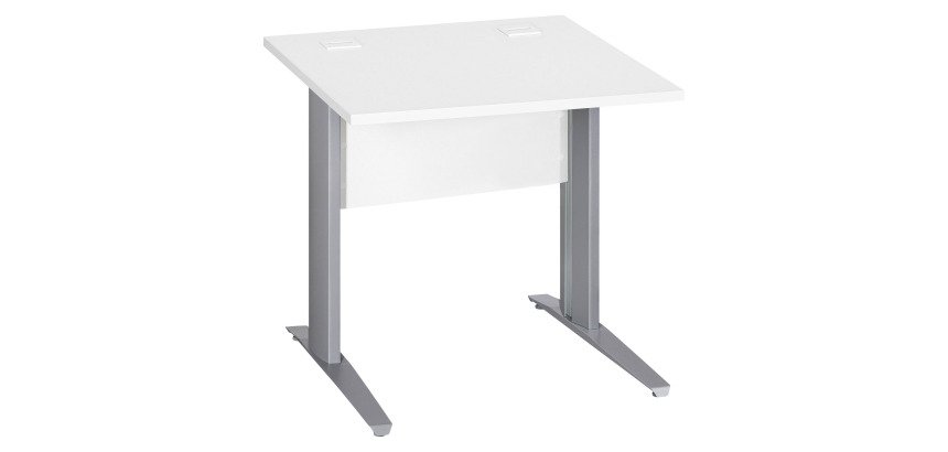 Bureau droit Essens Métal L 80 cm plateau + voile de fond bois droit blanc - pied métal L