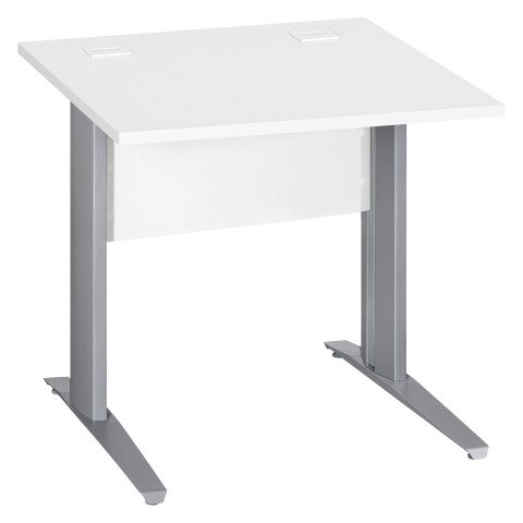 Mesa recta patas metal en "L" Excellens blanca An 80 cm con panel de fondo recto patas aluminio