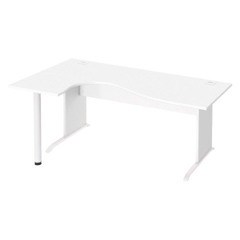 Mesa compacta patas madera en "L" Excellens Blanco An 180 cm ala izquierda con panel de fondo recto