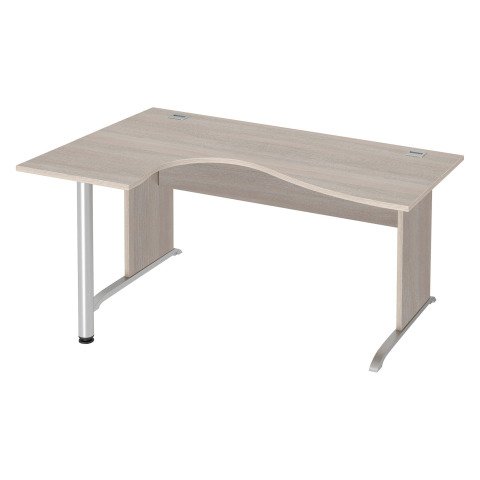 Mesa compacta patas madera en "L" Excellens roble gris An 160 cm ala izquierda con panel de fondo recto