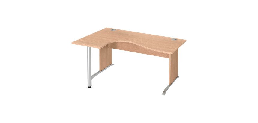 Compacte werkpost Excellens Hout L 160 cm bijzet links L-vormig houten onderstel  - rechte beenafscherming