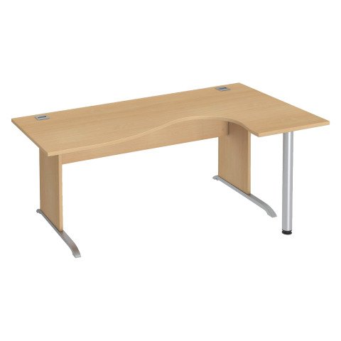 Mesa compacta patas madera en "L" Excellens haya An 180 cm ala derecha con panel de fondo recto