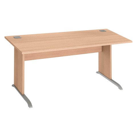 Mesa recta patas madera en "L" Excellens Roble claro An 160 cm con panel de fondo recto