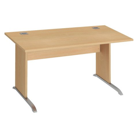 Mesa recta patas madera en "L" Excellens Haya An 140 cm con panel de fondo recto