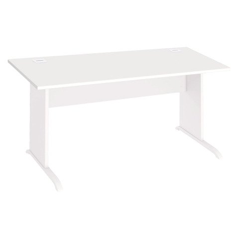 Mesa recta patas madera en "L" Excellens Blanco An 160 cm con panel de fondo recto