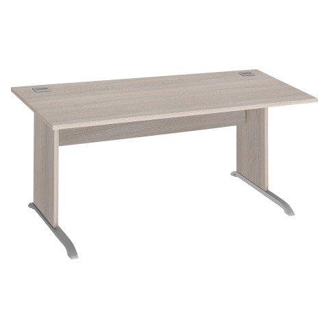 Mesa recta patas madera en "L" Excellens Roble gris An 160 cm con panel de fondo recto