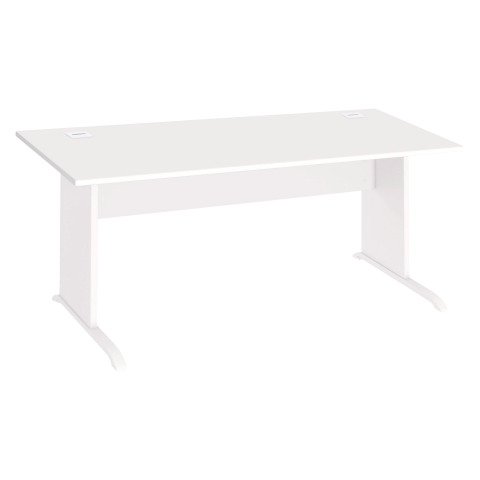 Mesa recta patas madera en "L" Excellens blanco An 180 cm con panel de fondo recto