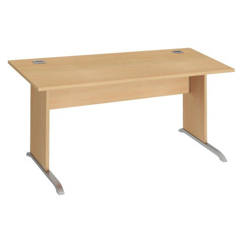 Mesa recta patas madera en "L" Excellens Haya An 160 cm con panel de fondo recto