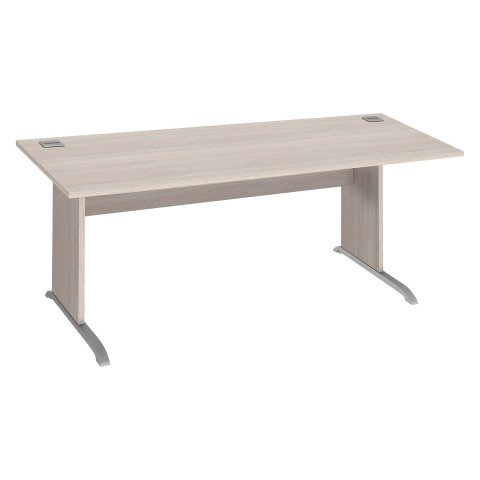 Mesa recta patas madera en "L" Excellens roble gris An 180 cm con panel de fondo recto