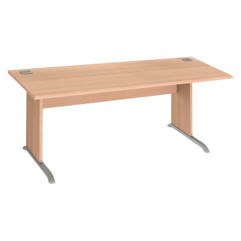 Mesa recta patas madera en "L" Excellens roble claro An 180 cm con panel de fondo recto