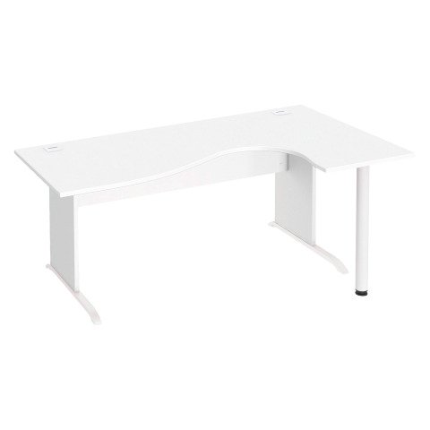 Mesa compacta patas madera en "L" Excellens blanco An 180 cm ala derecha con panel de fondo recto