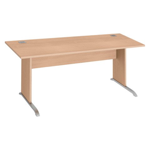 Mesa recta patas madera en "L" Excellens haya An 180 cm con panel de fondo recto