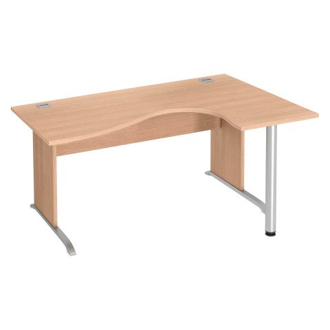 Mesa compacta patas madera en "L" Excellens roble claro An 160 cm ala derecha con panel de fondo recto