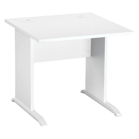 Mesa recta patas madera en "L" Excellens blanco An 80 cm con panel de fondo recto