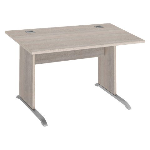 Mesa recta patas madera en "L" Excellens Roble gris An 120 cm con panel de fondo recto