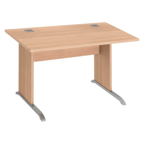 Mesa recta patas madera en "L" Excellens Roble Claro An 120 cm con panel de fondo recto