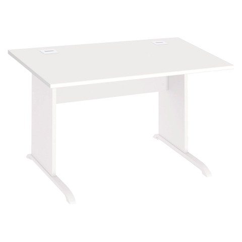 Mesa recta patas madera en "L" Excellens Blanco An 120 cm con panel de fondo recto