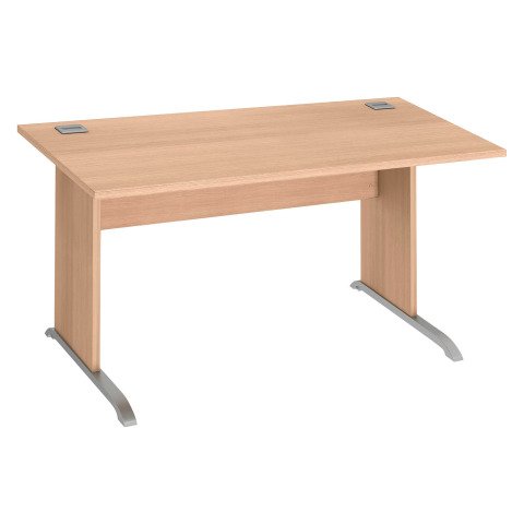 Mesa recta patas madera en "L" Excellens Roble claro An 140 cm con panel de fondo recto