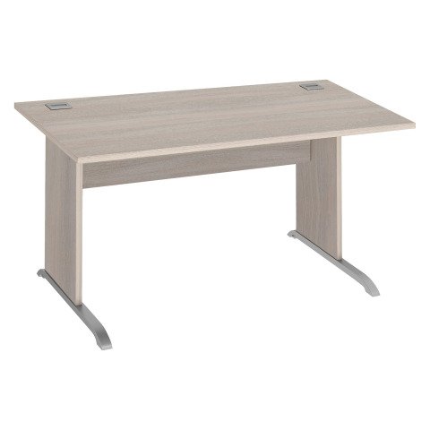Mesa recta patas madera en "L" Excellens Roble gris An 140 cm con panel de fondo recto