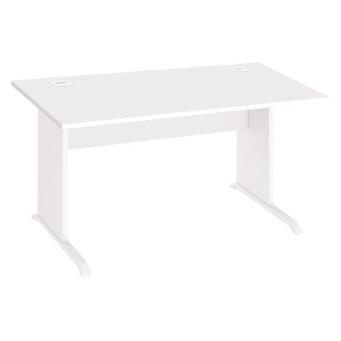 Mesa recta patas madera en "L" Excellens Blanco An 140 cm con panel de fondo recto