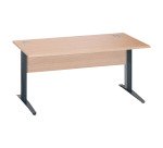 Bureau droit Excellens Métal L 160 cm plateau + voile de fond bois droit chêne clair - pied métal L