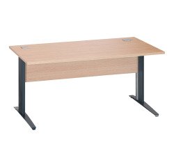 Rechte werkpost Excellens metaal L 160 cm blad + rechte houten beenafscherming lichte eik - metalen poot L