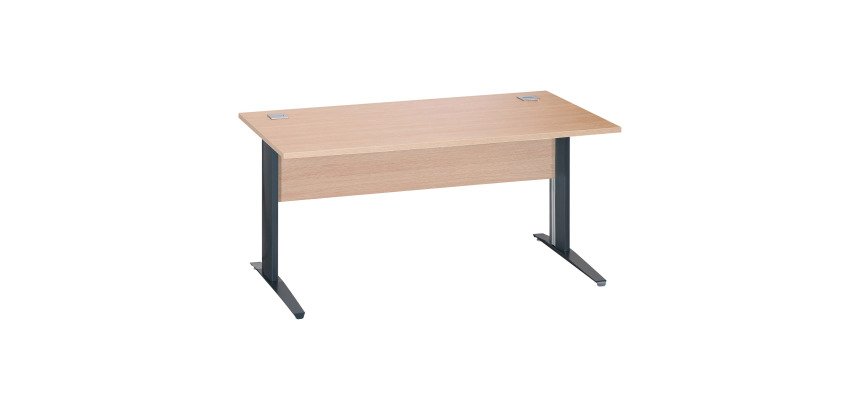 Bureau droit Excellens Métal L 160 cm plateau + voile de fond bois droit chêne clair - pied métal L