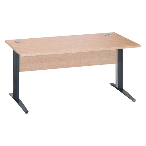 Mesa recta patas metal en "L" Excellens roble claro An 160 cm con panel de fondo recto patas antracitas