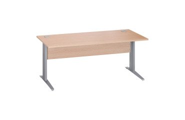 Schreibtisch Excellens Metall L 180 cm Platte + Sichtblende Holz gerade Eiche hell - Metallfuß L