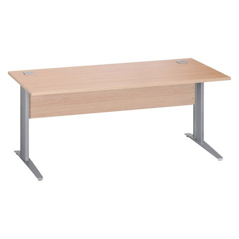 Mesa recta patas metal en "L" Excellens roble claro An 180 cm con panel de fondo recto patas aluminio