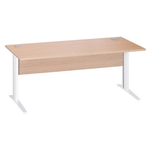 Mesa recta patas metal en "L" Excellens roble claro An 180 cm con panel de fondo recto patas blanco
