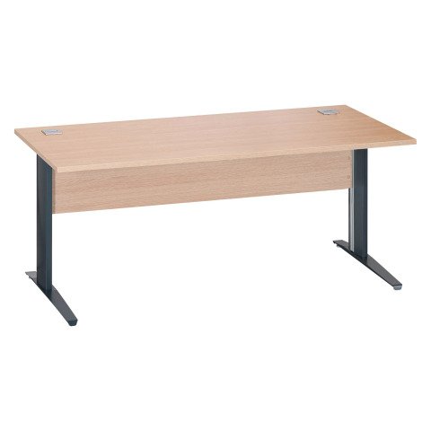 Mesa recta patas metal en "L" Excellens roble claro An 180 cm con panel de fondo recto patas antracita