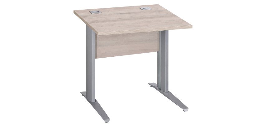 Bureau droit Essens Métal L 80 cm plateau + voile de fond bois droit chêne gris - pied métal L