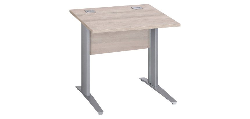Bureau droit Essens Métal L 80 cm plateau + voile de fond bois droit chêne gris - pied métal L
