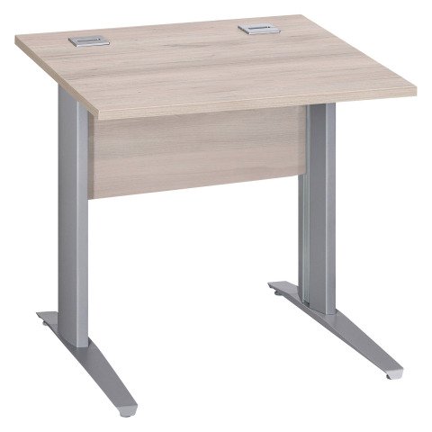Mesa recta patas metal en "L" Excellens roble gris An 80 cm con panel de fondo recto patas aluminio