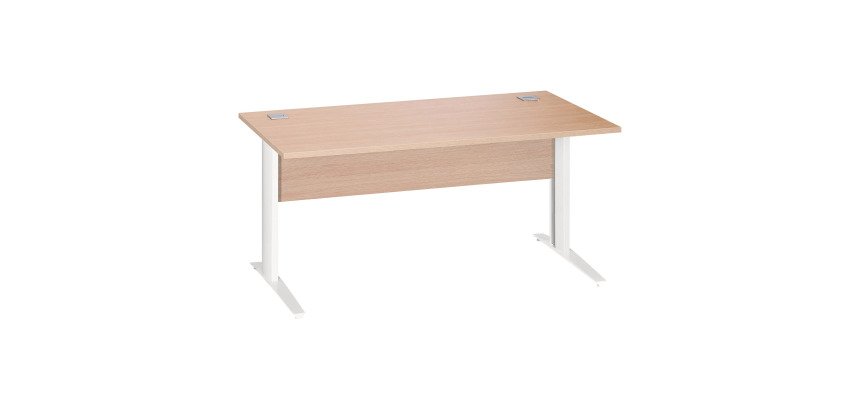 Bureau droit Excellens Métal L 160 cm plateau + voile de fond bois droit chêne clair - pied métal L