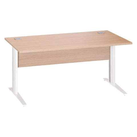Mesa recta patas metal en "L" Excellens roble claro An 160 cm con panel de fondo recto patas blancas