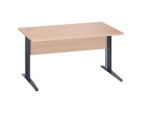 Excellens Metal Straight Desk L 140 cm top + light oak wood modesty panel - metal leg L