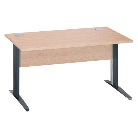 Mesa recta patas metal en "L" Excellens roble claro An 140 cm con panel de fondo recto patas antracitas