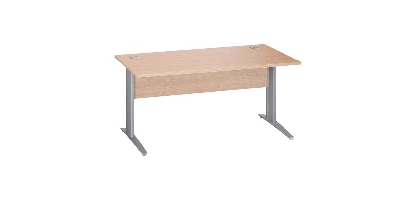 Bureau droit Essens Métal L 160 cm plateau + voile de fond bois droit chêne clair - pied métal L