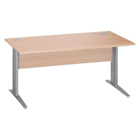 Mesa recta patas metal en "L" Excellens roble claro An 160 cm con panel de fondo recto patas aluminio