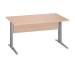 Bureau droit Essens Métal L 140 cm plateau + voile de fond bois droit chêne clair - pied métal L