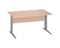 Excellens Metal Straight Desk L 140 cm top + light oak wood modesty panel - metal leg L