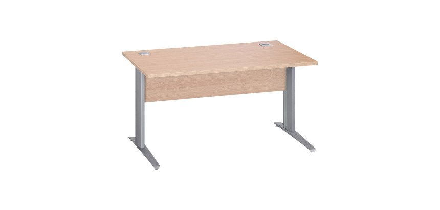 Bureau droit Essens Métal L 140 cm plateau + voile de fond bois droit chêne clair - pied métal L