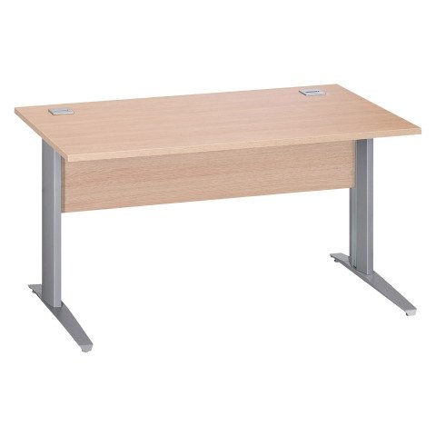 Mesa recta patas metal en "L" Excellens roble claro An 140 cm con panel de fondo recto patas aluminio