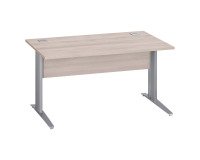 Gerader Schreibtisch Excellens Metall L 140 cm Platte + Sichtblende Holz gerade graue Eiche - Metallfuß L