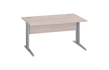 Gerader Schreibtisch Excellens Metall L 140 cm Platte + Sichtblende Holz gerade graue Eiche - Metallfuß L
