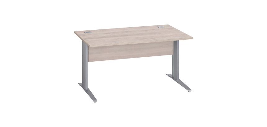 Bureau droit Essens Métal L 140 cm plateau + voile de fond bois droit chêne gris - pied métal L