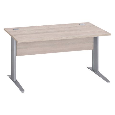 Mesa recta patas metal en "L" Excellens roble gris An 140 cm con panel de fondo recto patas aluminio