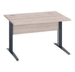 Bureau droit Essens Métal L 120 cm plateau + voile de fond bois droit chêne gris - pied métal L